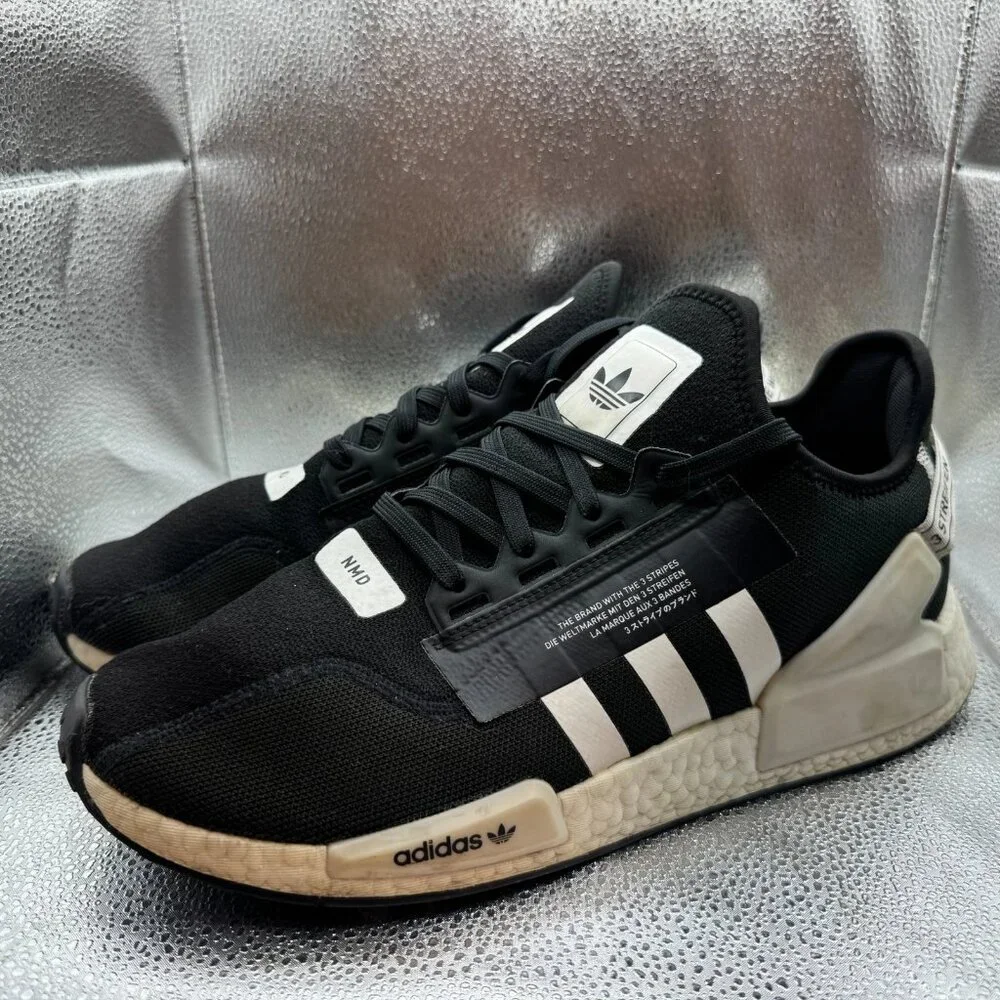 Size 13 Adidas Originals NMD_R1.V2 Mens Black White Athletic Running Shoe GX6367